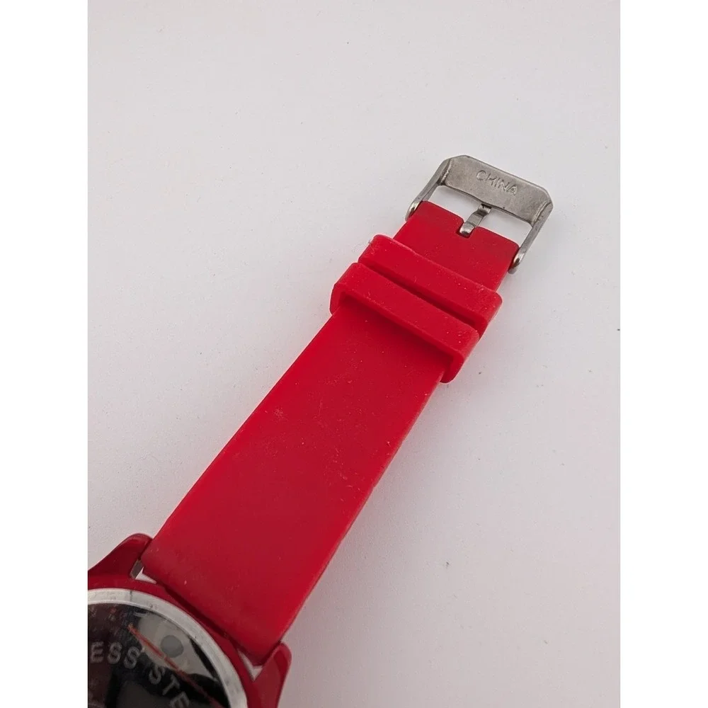 Geneva Platinum Heart Dial Watch Women 38mm Case Red Silicone‎ Band- New Battery